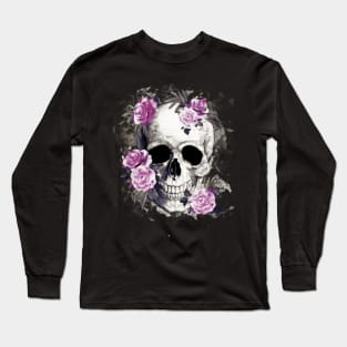 Sage Tribe floral Skull With purple roses Long Sleeve T-Shirt